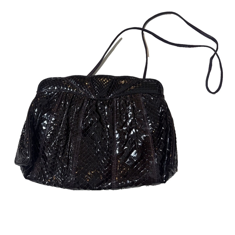 Vintage‎ Faux Snake Skin Clutch Purse Strap Deep Purple 10X7 inches